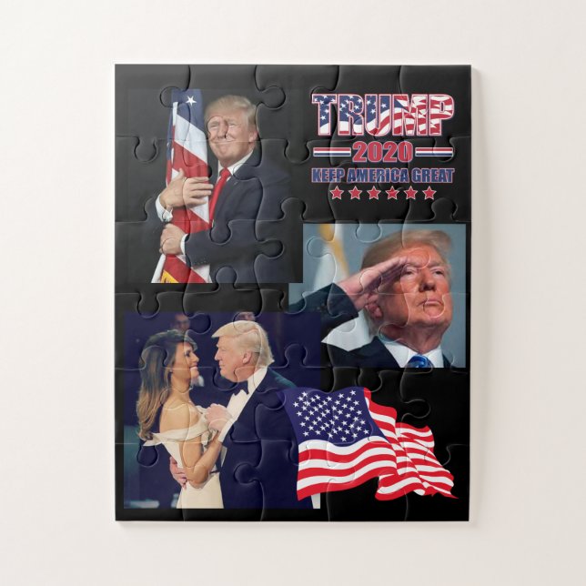 Puzzle Le président Trump accablé le drapeau américain (Vertical)