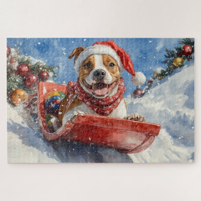 Puzzle Le Staffordshire américain à Noël doré (Horizontal)