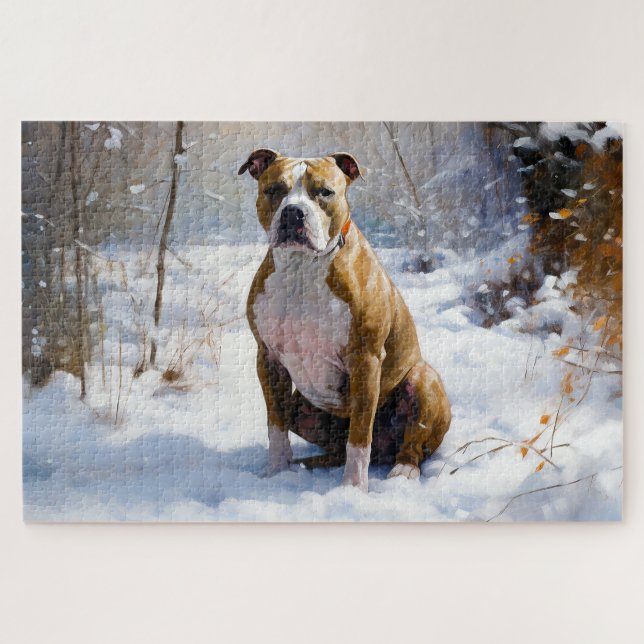 Puzzle Le Staffordshire Américain Laisser Neige Noël (Horizontal)