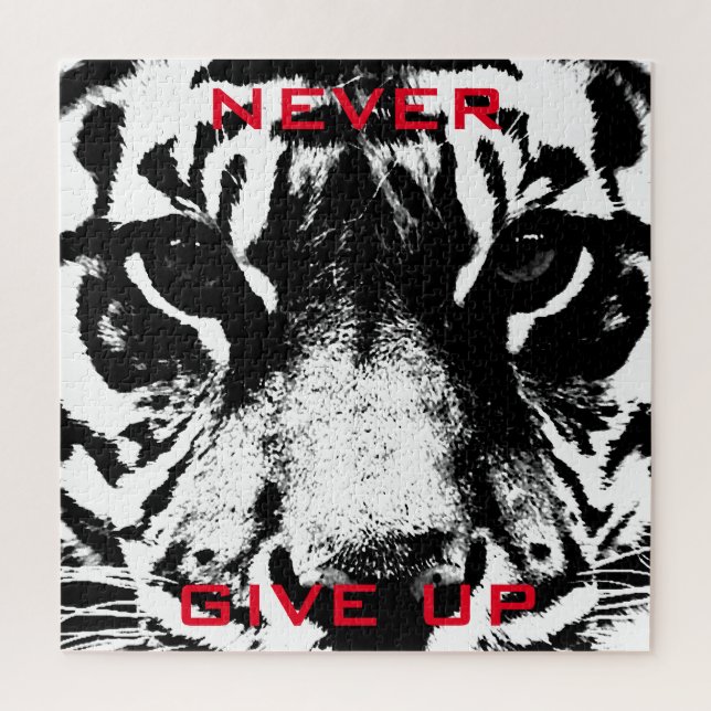 Puzzle Le tigre noir et blanc n'abandonne jamais la motiv (Vertical)