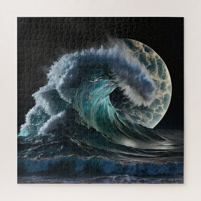 Puzzle Le tsunami déferle sous la lumière de la lune. (Vertical)