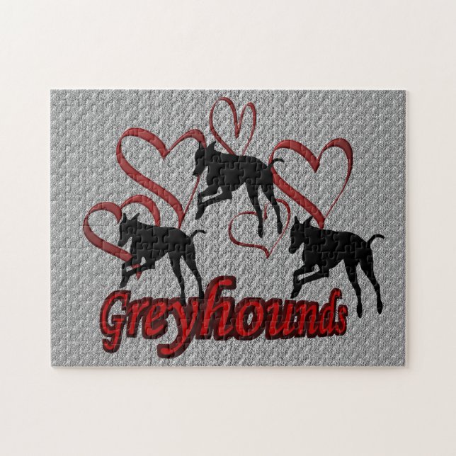 Puzzle Leaping Greyhounds Et Red Hearts (Horizontal)