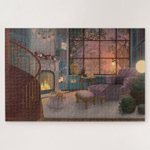 Puzzle Lecture confortable Salle coucher de soleil Jigsaw