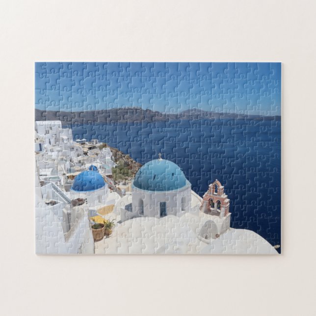 Puzzle L'église à dôme bleu à Santorin (Horizontal)