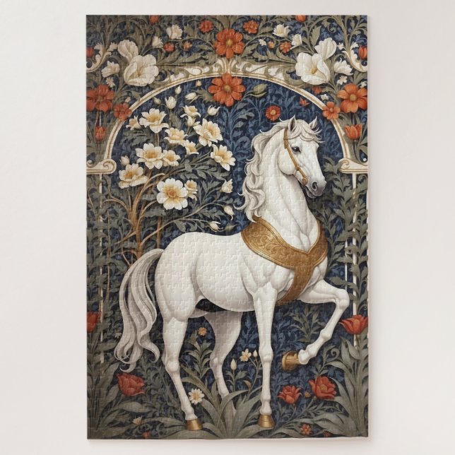 Puzzle L'Élégant William Morris Inspiré Cheval Blanc (Vertical)