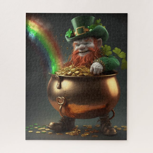Puzzle Leprechaun Trouve Pot D'Or Sous Arc En Ciel (Vertical)