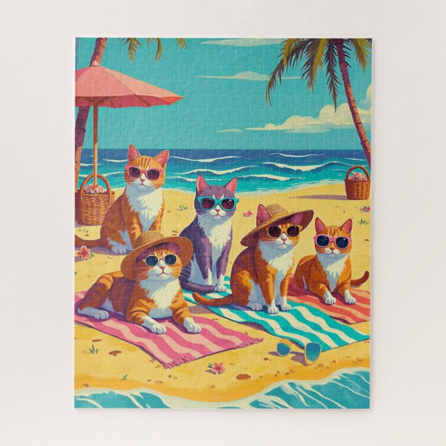 Puzzle Les chats se prélassent sur la plage (Vertical)