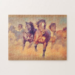Puzzle Les Chevaux de Mustang Sauvage Stampede Aquarelle 