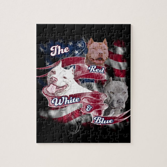 Puzzle Les chiens rouges, blancs et bleus de Pitbull (Vertical)