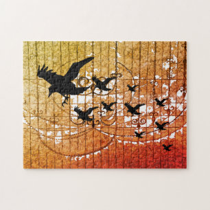 Puzzle Les Corbeaux d'Halloween volent à travers le châte