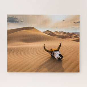 Puzzle Les déserts   Crâne de vache Dunes de sable ondulé