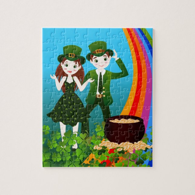 Puzzle Les enfants fêtent la Saint Patrick avec le vert (Vertical)
