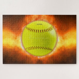 Puzzle Les flammes de balle rapide de softball jaune de S