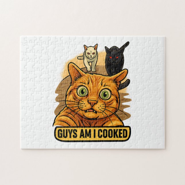 Puzzle Les gars, je suis cuit ? Mème drôle de chat, réact (Horizontal)