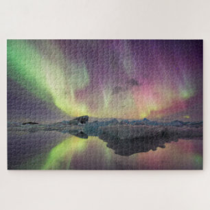 Puzzle Les lumières d'Aurora se reflètent dans la lagune