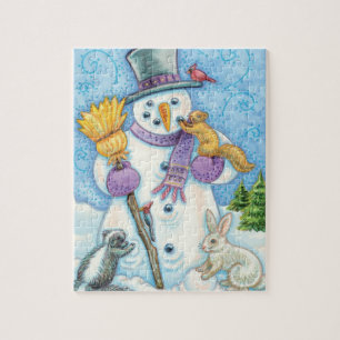 Puzzle Les mignons animaux construire un bonhomme de neig