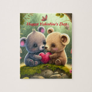 Puzzle Les mignons ours en amour se serrent les uns les a