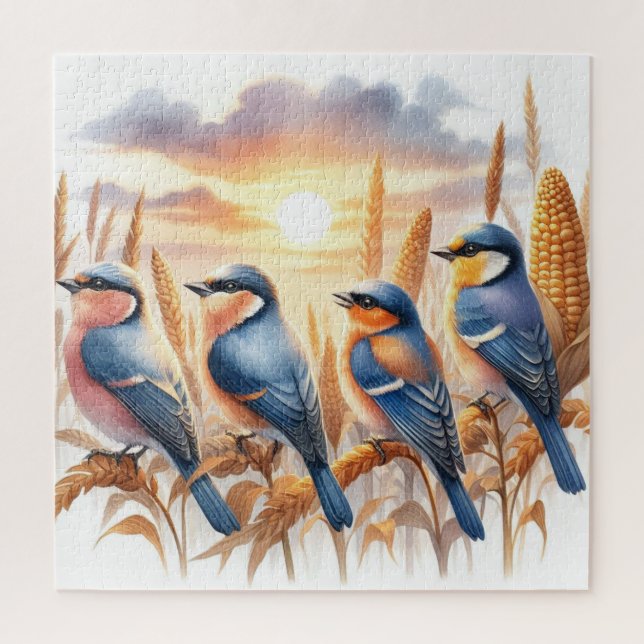 Puzzle Les oiseaux observent le coucher du soleil dans le (Vertical)
