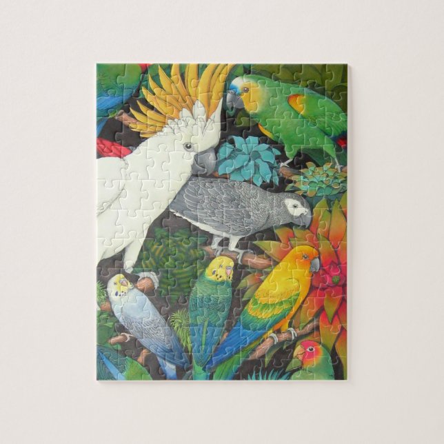 Puzzle Les perroquets d'animal familier à Bromeliad (Vertical)