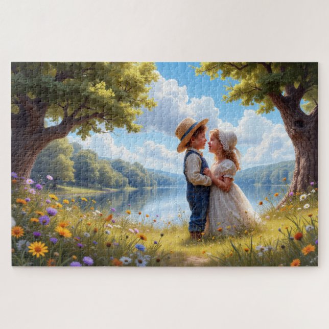Puzzle Les Petits Enfants Se Promènent Au Bord D'Un Lac S (Horizontal)