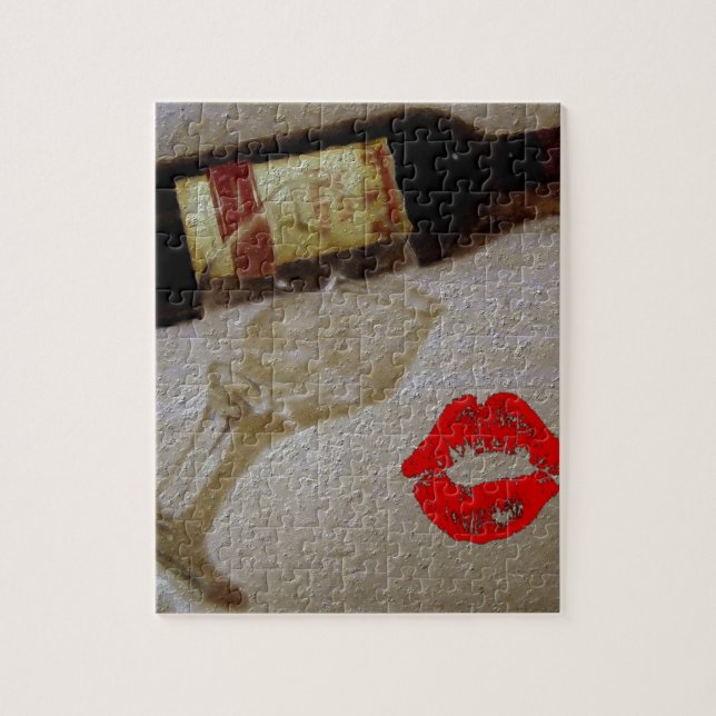 Puzzle Les verres romantiques de vin rouge de baiser I (Vertical)