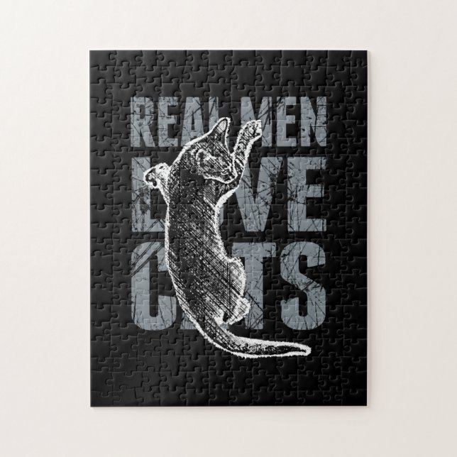 Puzzle Les vrais hommes adorent les chats en style détend (Vertical)