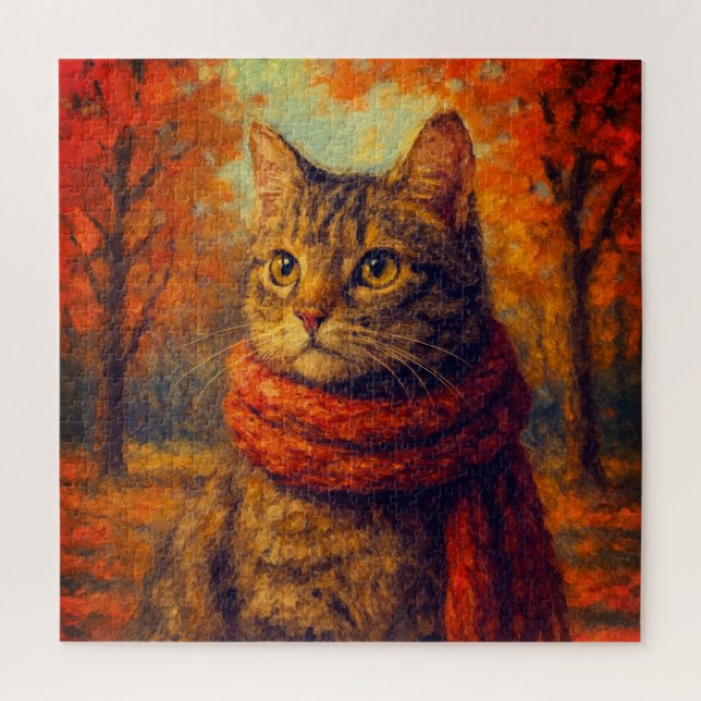 Puzzle Les Whiskers d'automne Un Chat Cosy dans la brise  (Vertical)