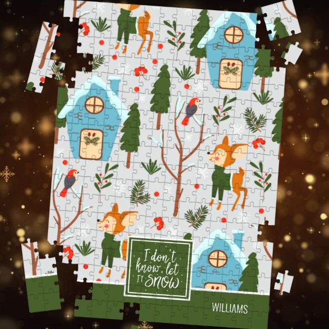 Puzzle Let it Snow Cute Reindeer Pattern with Green (Créateur téléchargé)