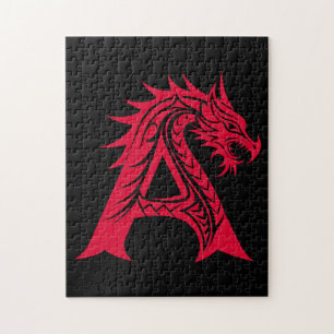 Puzzle Lettre A de style dragon, Alphabet Dragon, Monogra