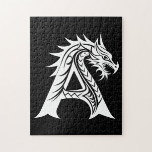 Puzzle Lettre A de style dragon, alphabet du dragon, mono