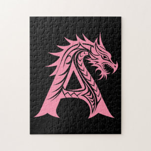 Puzzle Lettre A de style dragon, alphabet du dragon, mono