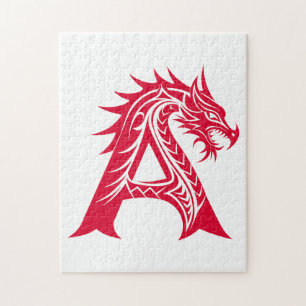 Puzzle Lettre A de style dragon, alphabet du dragon, mono