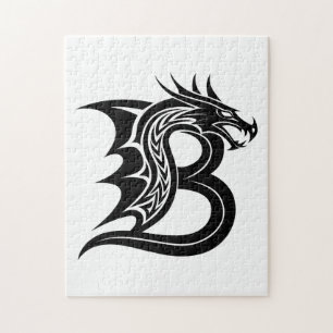 Puzzle Lettre B de style dragon, alphabet dragon, monogra