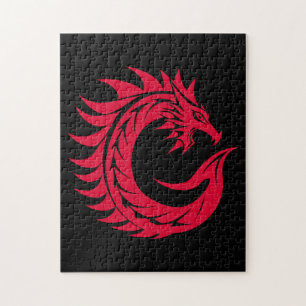 Puzzle Lettre C de style dragon, alphabet du dragon, mono