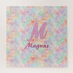 Puzzle lettre c initiale nom pastel aquarelle rose bleu