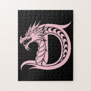 Puzzle Lettre D de style dragon, alphabet dragon, monogra