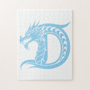 Puzzle Lettre D de style dragon, alphabet du dragon, mono