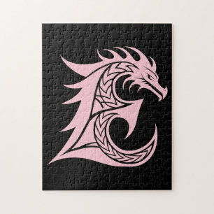 Puzzle Lettre E de style dragon, alphabet du dragon, mono