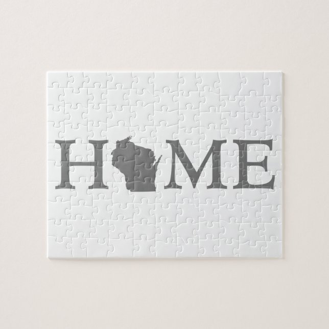 Puzzle Lettre en forme d'État du Wisconsin Art Word gris (Horizontal)