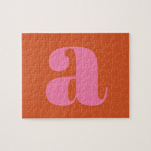 Puzzle Lettre initiale Monogramme moderne rose et orange (Horizontal)