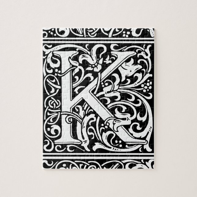 Puzzle Lettre K Monogramme médiéval Art Nouveau (Vertical)