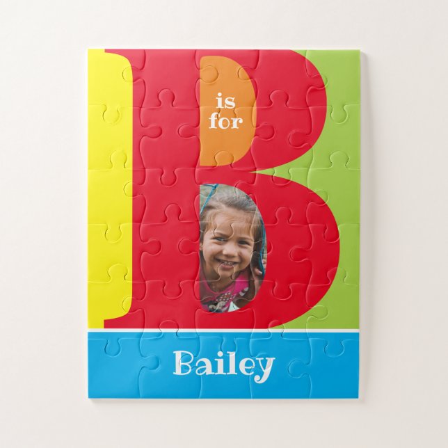 Puzzle Lettre mignonne B Enfants Photo et nom (Vertical)