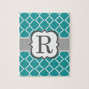 Puzzle LETTRE MONOGRAPHIQUE BLEUE Turquoise R QUATREFIL