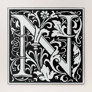 Puzzle LETTRE MONOGRAPHIQUE EN Alphabet Floral N Carreau 