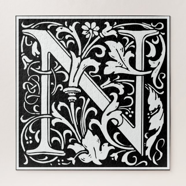 Puzzle LETTRE MONOGRAPHIQUE EN Alphabet Floral N Carreau  (Vertical)