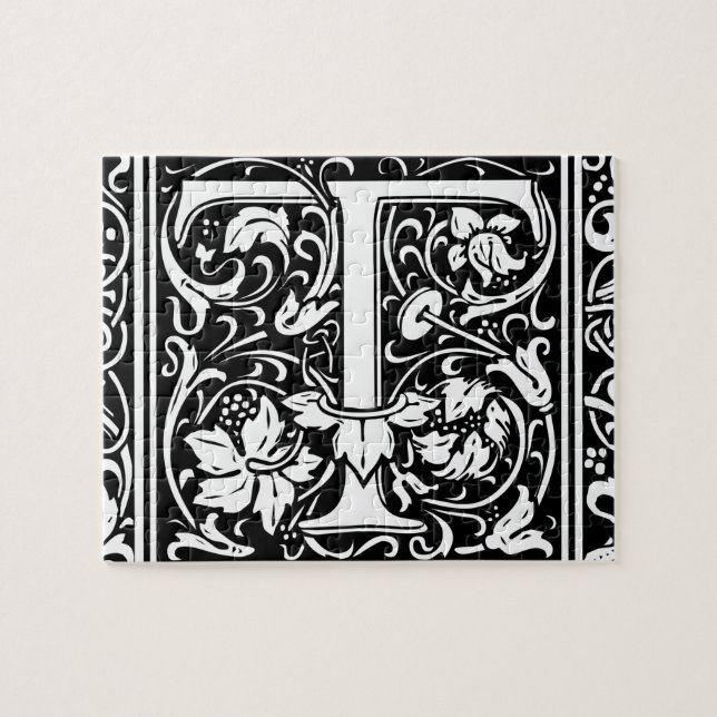 Puzzle Lettre T Monogramme médiéval Art Nouveau (Horizontal)