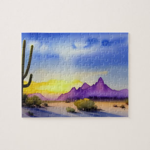 Puzzle Lever de soleil dans le désert, aquarelle panorami
