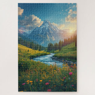Puzzle Lever de soleil sur la rivière alpine - Paysage de
