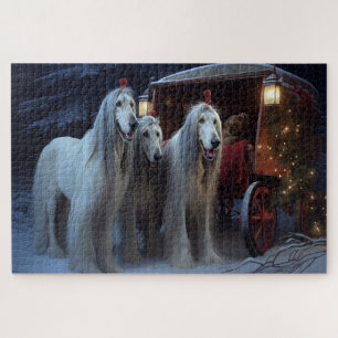 Puzzle Lévrier Afghan Ski sur Sleigh de Noël Décoration