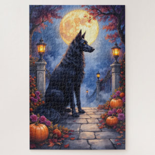Puzzle Lévrier Afghanique Lune Gothique Halloween Art